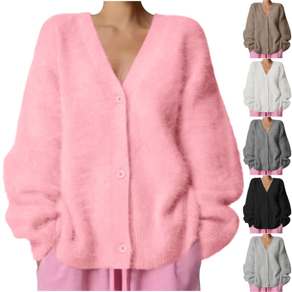 Dvprdro Cardigan Sweaters for Women Lightweight Soft Furs Mink Button Down Knitted Sweater Womens Cozy Long Sleeve Cardigans Jacket