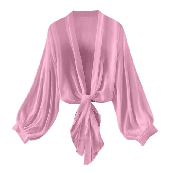 Dvprdro Cardigans for Women Crochet Short Sleeve Open-Front Long Cardigan Cover Ups Sheer Tops Pink S