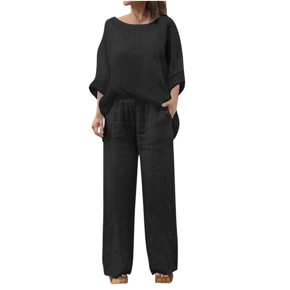 Dvprdro Casual Plus Size 2 Piece Outfits Sets for Women Loose Trendy Streetwear Long Sleeve Dressy Blouse Tops Wide Leg Lounge Pants with Pockets Suits
