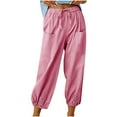 thumbnail image 1 of Dvprdro ‌Casual Plus Size Harlan Pants for Women Summer Breathable Cotton Linen Trousers Loose Elastic Waist Drawstring Pocketed Lounge Pants Pink Sizes 3XL, 1 of 4