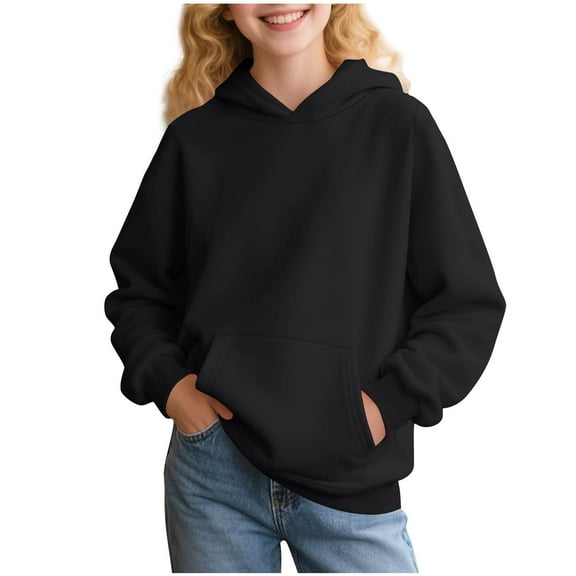 Dvprdro Children's Cute Hooded Sweatshirt Casual Loose Long Sleeve Hoodie Spring and Fall Pullover Tunic Blouse for Girls and Boys Black 14 Years