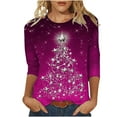 Dvprdro Christmas Shirts for Women Xmas Tree Graphic Tees 3/4 Length