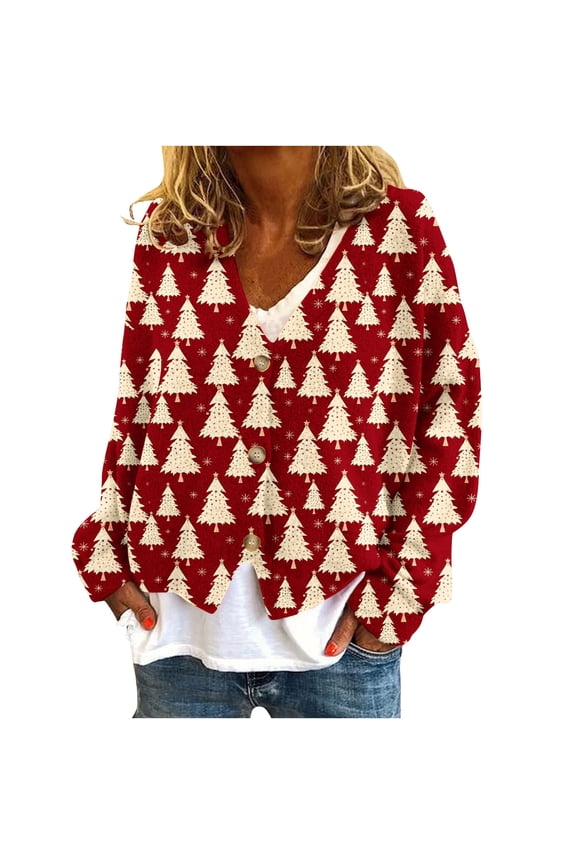 Christmas Sweaters for Women Plushy Button Front Holiday Sweater Soft Fuzzy Knit Long Sleeve Cable Knit Festive Coat