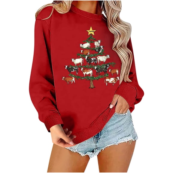 Dvprdro Christmas Sweatshirts for Women Womens Oversized Long Sleeve Crewneck Pullover Sweatshirt Classic Graphic Blouse Tops