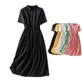 thumbnail image 1 of Dvprdro Collared Short Sleeve Cotton Linen Midi Dress for Women Slim Fit A Line Summer Office Solid, 1 of 5