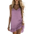 thumbnail image 1 of Dvprdro Cotton Linen V Neck Spaghetti Strap Ruffle Hem Mini Dress for Women 2026 Summer Sleeveless Loose A Line Beach Casual Solid, 1 of 7