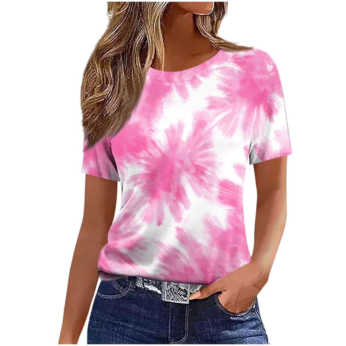 Crew Neck Printed Short Sleeve T Shirt for Women Loose Fit Soft Cotton Summer Casual Top
