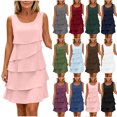 thumbnail image 1 of Dvprdro Crew Neck Sleeveless Chiffon Asymmetric Hem Loose A Line Mini Dress for Women Summer Beach Casual Solid, 1 of 7