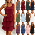 thumbnail image 1 of Dvprdro Crew Neck Sleeveless Chiffon Asymmetric Hem Loose A Line Mini Dress for Women Summer Beach Casual Solid, 1 of 8