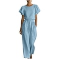 thumbnail image 1 of Dvprdro Crewneck Ruffle Sleeve Top and High Waist Wide Leg Pants Set for Women Elastic Waist Summer Casual, 1 of 7