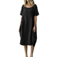 thumbnail image 1 of Dvprdro Crewneck Short Sleeve Side Drawstring Tie Hem Side Pockets Loose A Line Maxi Dress for Women 2026 Summer Beach Casual Solid, 1 of 7