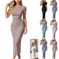 thumbnail image 1 of Dvprdro Crewneck Short Sleeve Slim Fit Bodycon Midi Dress for Women Ribbed Knit Pencil Dress Office Summer, 1 of 5
