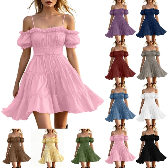 Dvprdro Drop Shoulder Sleeveless Mini Dress for Women Tiered Ruffle Hem Loose Fit Summer Vacation