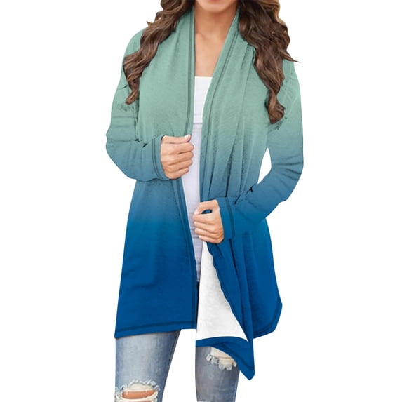 Dvprdro Fall Casual Long Cardigan for Women Trendy Gradient Printed Long Sleeve Shirts Blouse Comfortable Basic Open Front Cardigans Jacket Tops