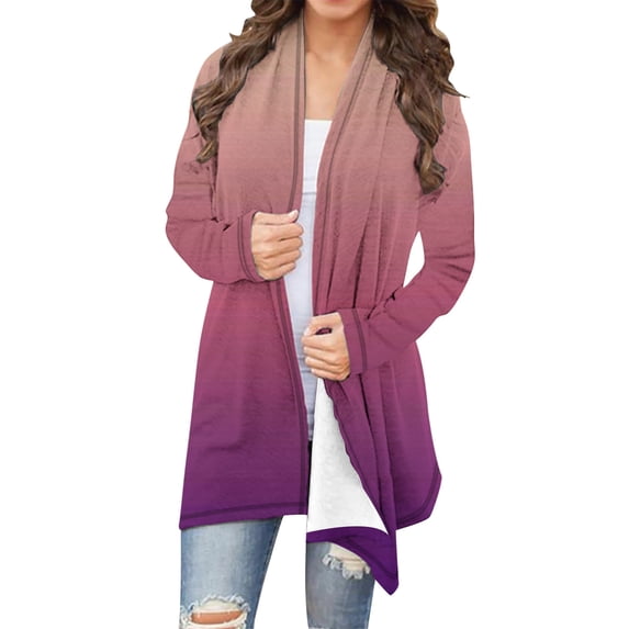 Dvprdro Fall Casual Long Cardigan for Women Trendy Gradient Printed Long Sleeve Shirts Blouse Comfortable Basic Open Front Cardigans Jacket Tops