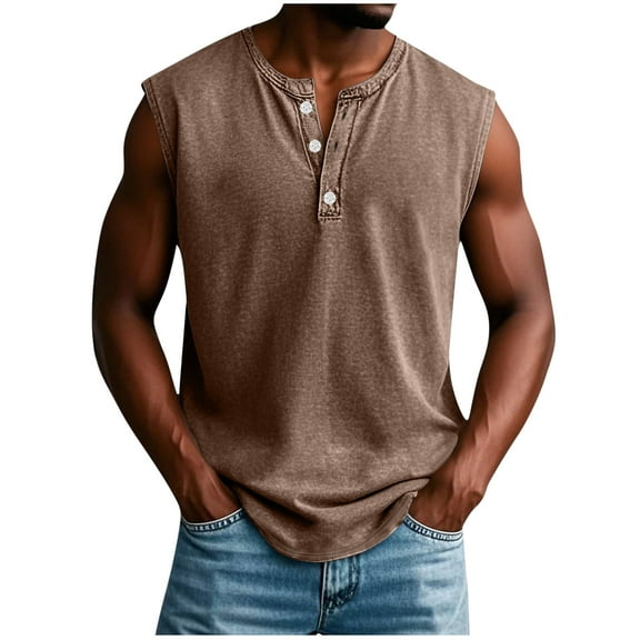 Dvprdro Fashion Causal Buttons Sleeveless Tank Tops for Men Summer Solid Casual Loose Comfortable T-Shirt Blouse