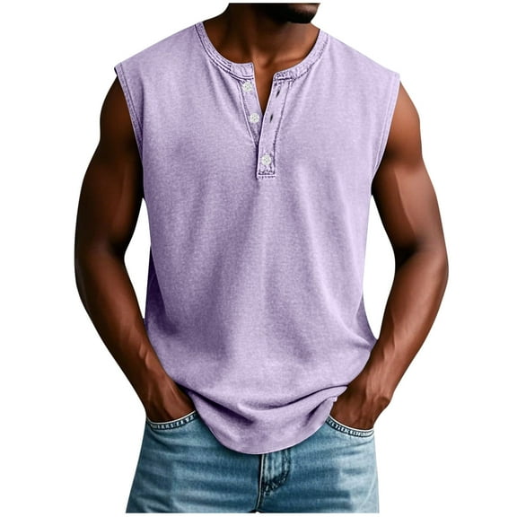 Dvprdro Fashion Causal Buttons Sleeveless Tank Tops for Men Summer Solid Casual Loose Comfortable T-Shirt Blouse