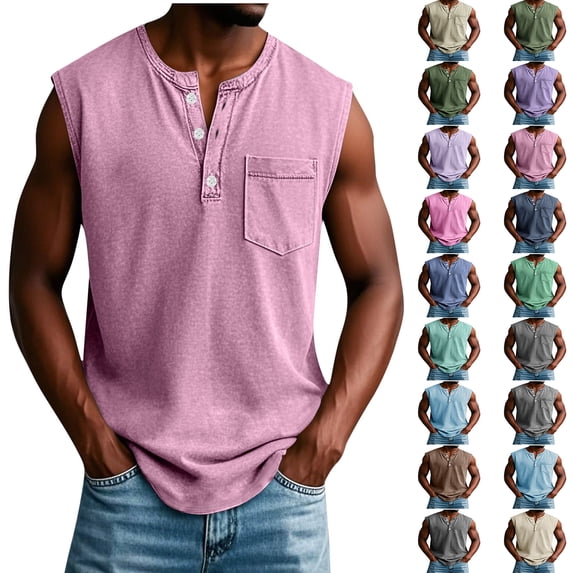 Dvprdro Fashion Causal Buttons Sleeveless Tank Tops for Men Summer Solid Casual Loose Comfortable T-Shirt Blouse