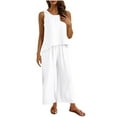 thumbnail image 1 of Dvprdro Fashion Solid Hollowout 2 Piece Oufits Sets for Women Casual Pajamas Sets Crew Neck Tank Top and Wide Leg Pants Lounge Sets White Sizes M, 1 of 5