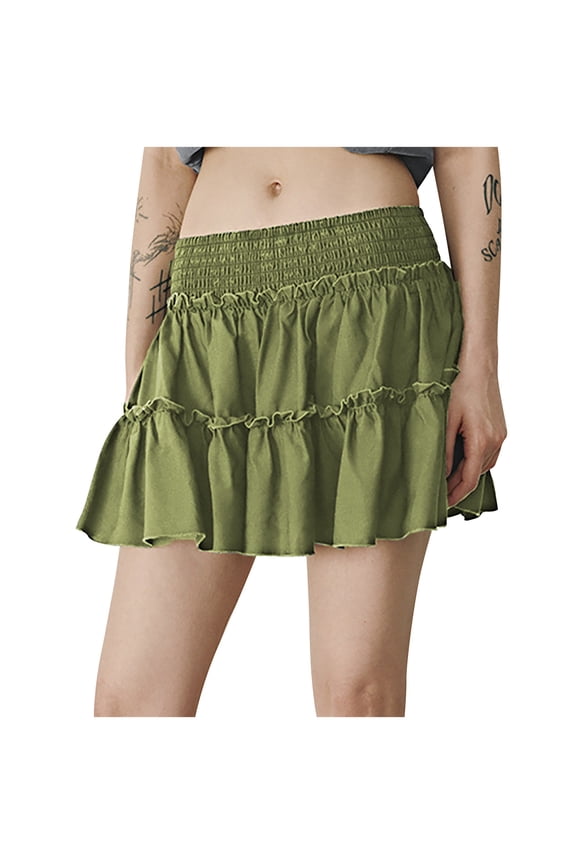 Fashion Womens Skorts Skirts Summer Athletic Elastic Waist Pleated Solid Tennis Mini Skort Green M