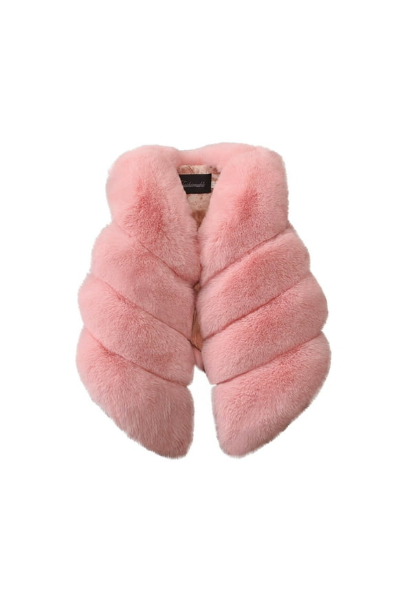 Faux Furs Vest Girls Winter Plushy Lined Sleeveless Jacket Solid Color Warm Tank Coat