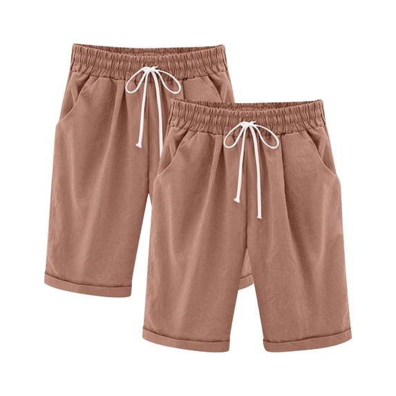 Dvprdro Girls 2 Pack Solid Bermuda Shorts Elastic Drawstring High Waist Straight Leg Casual Playwear with Side Pockets