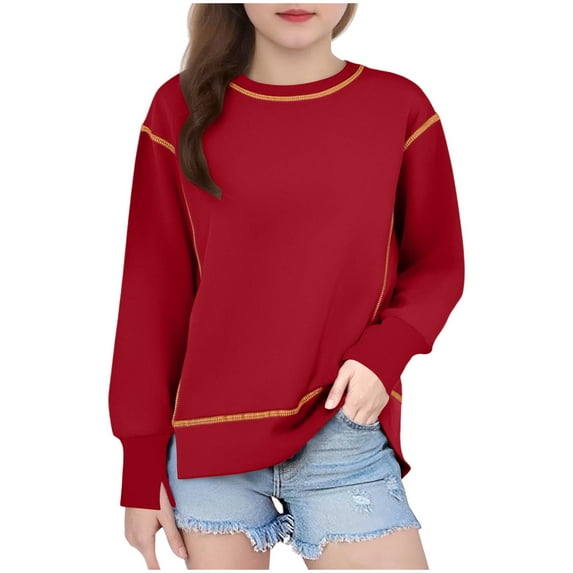 Dvprdro Girls' Casual Pullover Sweatshirt Long Sleeve Crewneck Athletic Top for Big Kids Fall Winter Comfortable Sportswear
