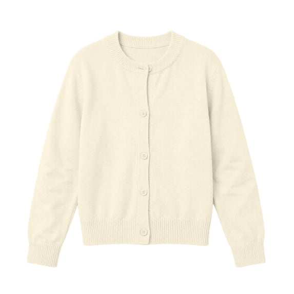 Dvprdro Girls Cotton Knit Cardigan Sweater Crew Neck Full Button Front Solid Soft Loose Fit Long Sleeve Preppy Outerwear for Campus Commute Daily Wear