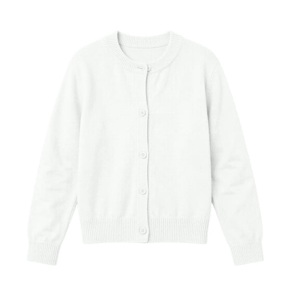 Dvprdro Girls Cotton Knit Cardigan Sweater Crew Neck Full Button Front Solid Soft Loose Fit Long Sleeve Preppy Outerwear for Campus Commute Daily Wear