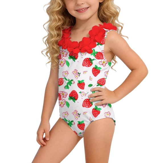 Dvprdro Girls Floral Dimensional Backless Swimsuit Toddler Kids Summer Bathing Swimsuit Red 90