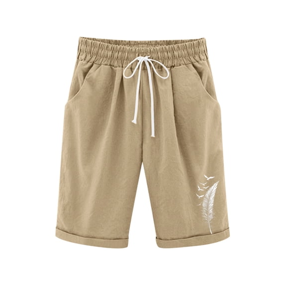 Dvprdro Girls Summer Bermuda Shorts Printed Elastic Drawstring High Waist Loose Straight Leg with Side Pockets Outdoor Casual Playwear