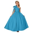 thumbnail image 1 of Dvprdro Girls Summer Dresses High Waist A-line Swing Dress One-Shoulder Short Sleeve Solid Color Ankle Length Casual Party Daily Wear, 1 of 5