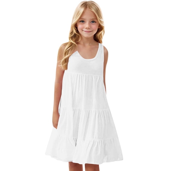 Dvprdro Girls Summer Solid Dresses Sleeveless Spaghetti Strap A Line Short Casual Dress