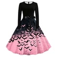 thumbnail image 1 of Dvprdro Halloween Dress for Women Long Sleeve Crewneck Printed A Line Swing Flared Midi Party Dresses, 1 of 7