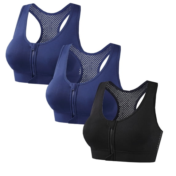 Dvprdro High Support Push Up Zip Front Sports Bra for Women Racerback Wireless Yoga Gym Workout Bra