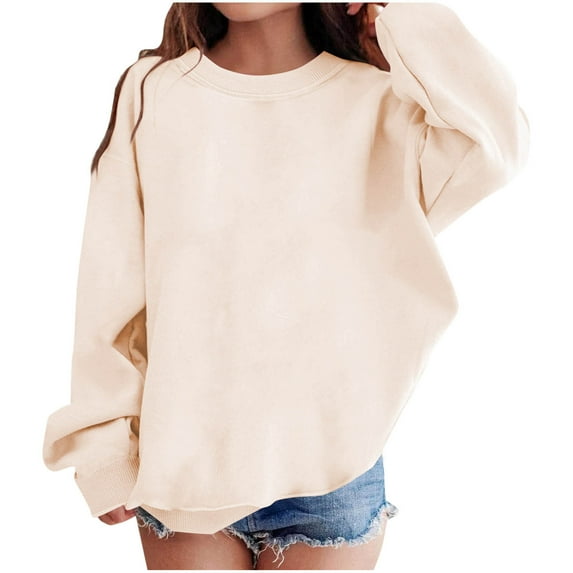 Dvprdro Girls Fleece-Lined Crewneck Sweatshirt Winter Unisex Thick Warm Casual Pullover Top Kids' Cozy Oversized Long Sleeve Shirt