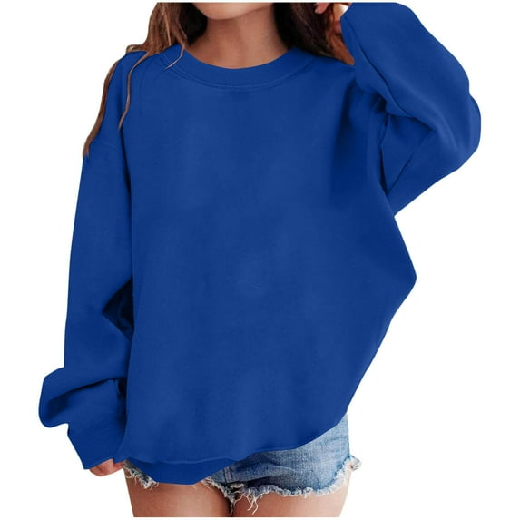 Dvprdro Girls Fleece-Lined Crewneck Sweatshirt Winter Unisex Thick Warm Casual Pullover Top Kids' Cozy Oversized Long Sleeve Shirt