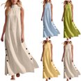 thumbnail image 1 of Dvprdro Mandarin Collar Sleeveless Button Front Side Slit Maxi Dress for Women Loose Fit A Line Summer Daily Solid, 1 of 8