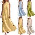 thumbnail image 1 of Dvprdro Mandarin Collar Sleeveless Button Front Side Slit Maxi Dress for Women Loose Fit A Line Summer Daily Solid, 1 of 8