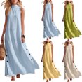 thumbnail image 1 of Dvprdro Mandarin Collar Sleeveless Button Front Side Slit Maxi Dress for Women Loose Fit A Line Summer Daily Solid, 1 of 8