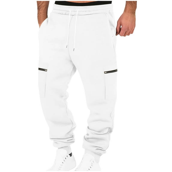 Dvprdro Men's Cargo Sweatpants with Side Zippered Pockets Straight Leg Joggers Solid Color Casual Sport Pants