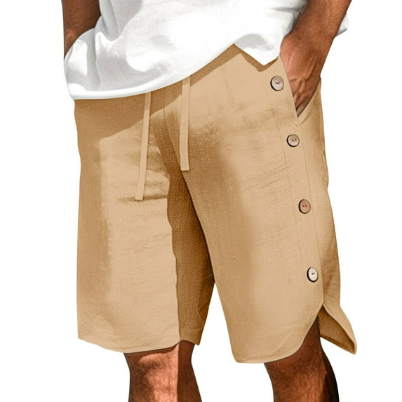 Dvprdro Men's Casual Wide Leg Cargo Shorts Summer Loose Solid Elastic Waist Drawstring Buttons Sports Shorts with Pockets Side Slit Hem Comfortable Stretch Workout Lounge Shorts