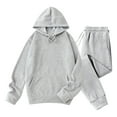 thumbnail image 1 of Dvprdro Men's Fleece-Lined Hoodie Sweatpants Set Thick Warm Long Sleeve Pullover Sweatshirt with Drawstring Waist Pocket Pants Suit 2-Piece Fall Winter Outfit Gray 3XL, 1 of 5