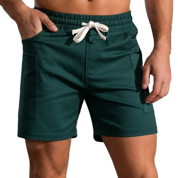 Dvprdro Men's Summer Athletic Running Shorts Casual Solid Elastic Waist Drawstring Sports Beach Cotton Shorts with Pockets