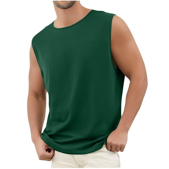 Dvprdro Men's Trendy Sleeveless Tank Tops Casual Lightweight Round Neck Muscle T-Shirt Army Green