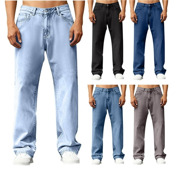 Dvprdro Mens Baggy Hip Hop Jeans Loose Fit Vintage Wide Leg Streetwear Denim Pants with Pockets