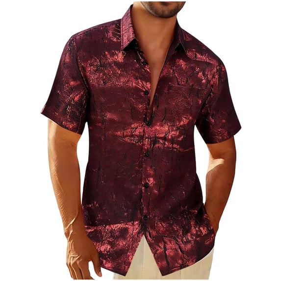 Dvprdro Mens Button Down Short Sleeve Shirt Camp Collar Vintage Knit Summer Casual Beach Top