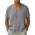 thumbnail image 1 of Dvprdro Mens Cotton Linen T Shirts V Neck Short Sleeve Solid Casual Beach Tops, 1 of 10