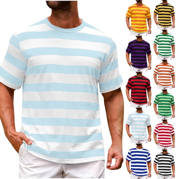 Dvprdro Mens Oversized Workout Tops Short Sleeve Crew Neck Striped Tees Sports Tees Gym Wear