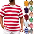 thumbnail image 1 of Dvprdro Mens Oversized Workout Tops Short Sleeve Crew Neck Striped Tees Sports Tees Gym Wear, 1 of 4